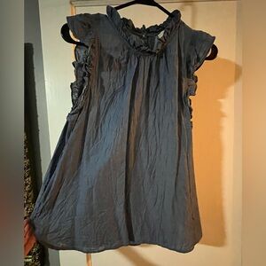 LOFT Denim Blue Blouse with Ruffle Cap Sleeves